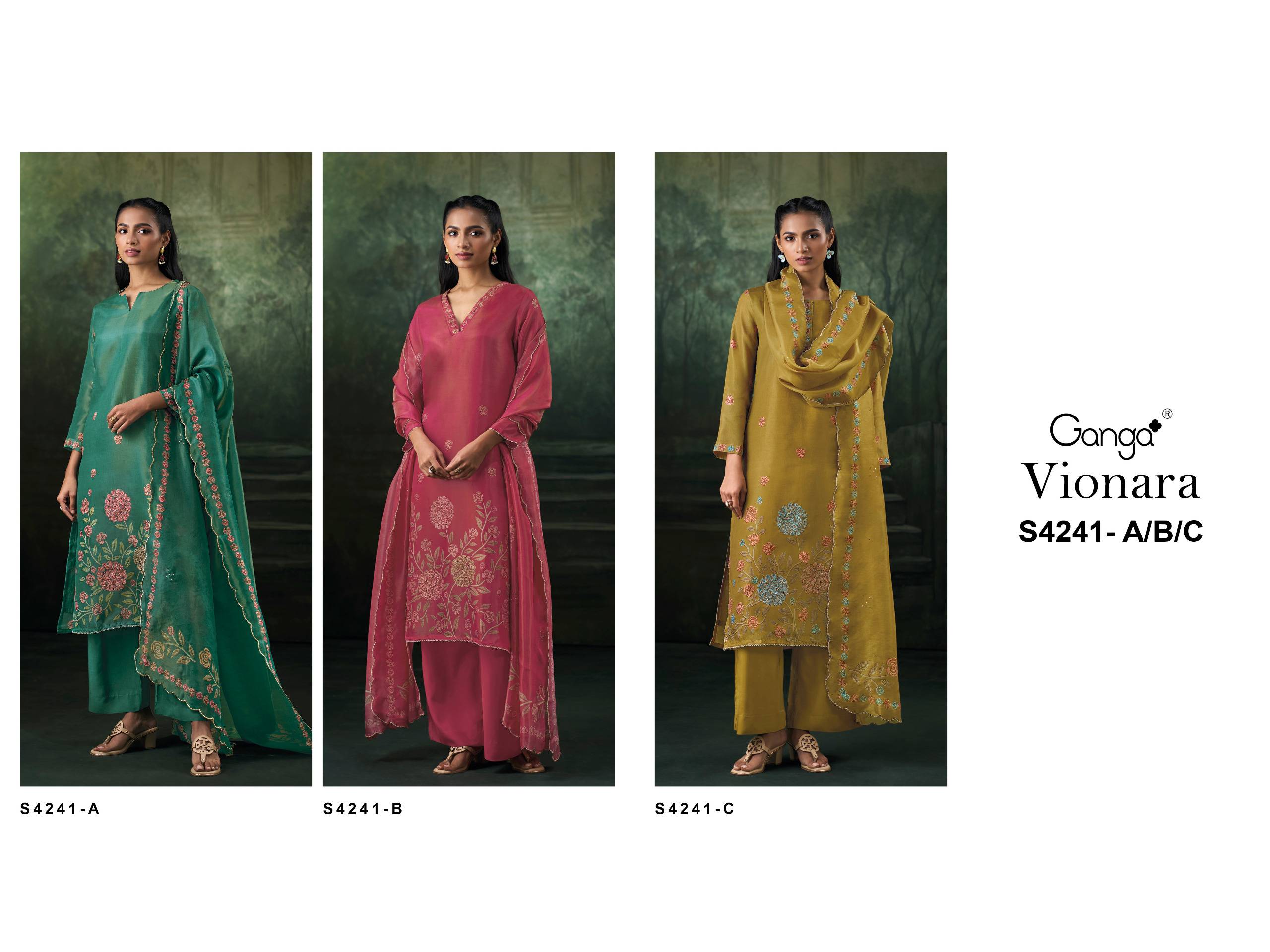 VIONARA 4241 Series By GANGA FASHION Stylish Beautiful Colourful PURE BEMBERG SILK Dresses At Wholesale Price